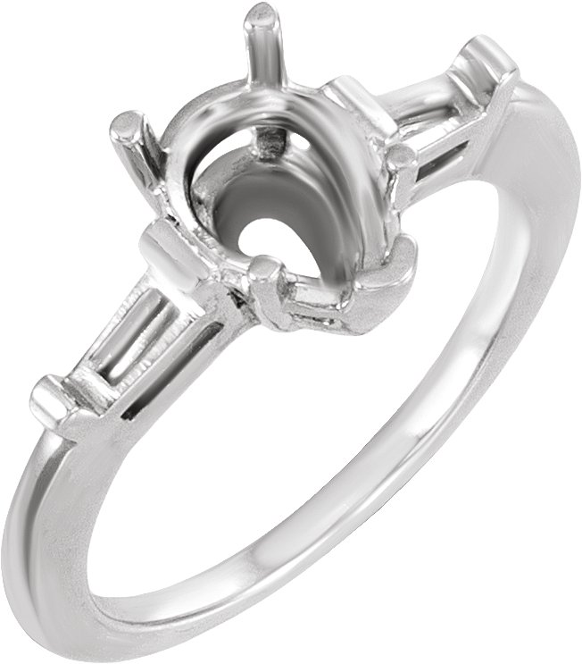 V-End Baguette Accented Engagement Ring