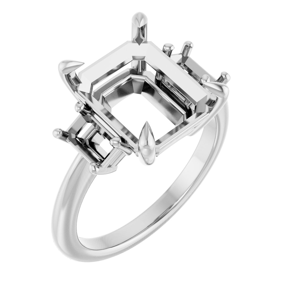 Claw-Prong Three-Stone Engagement Ring