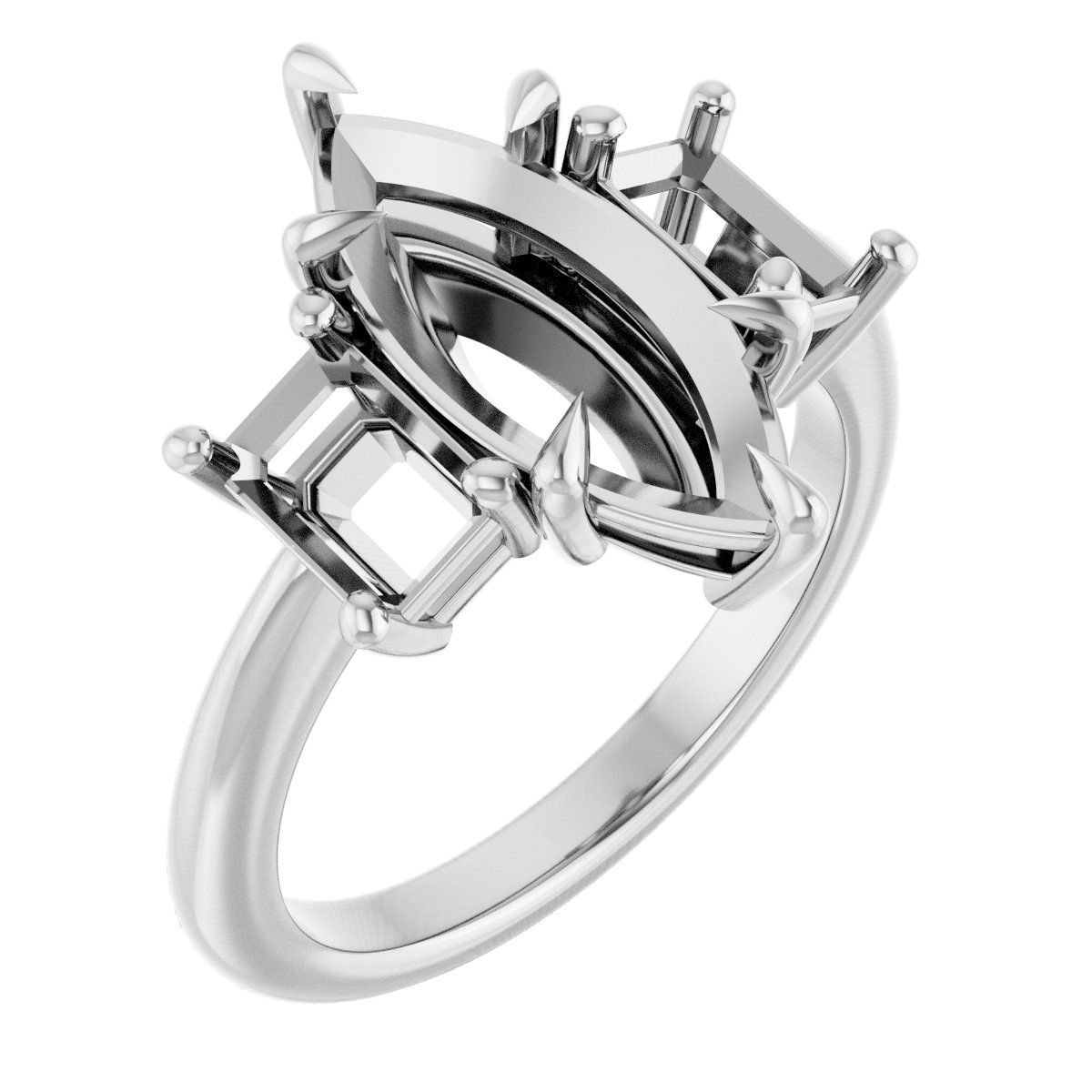 Claw-Prong Three-Stone Engagement Ring