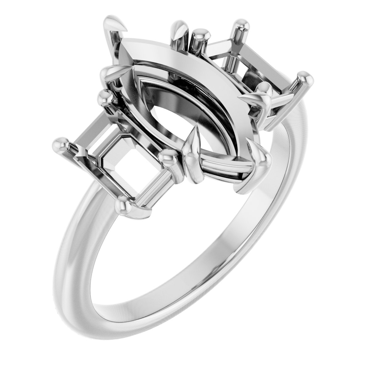 Claw-Prong Three-Stone Engagement Ring