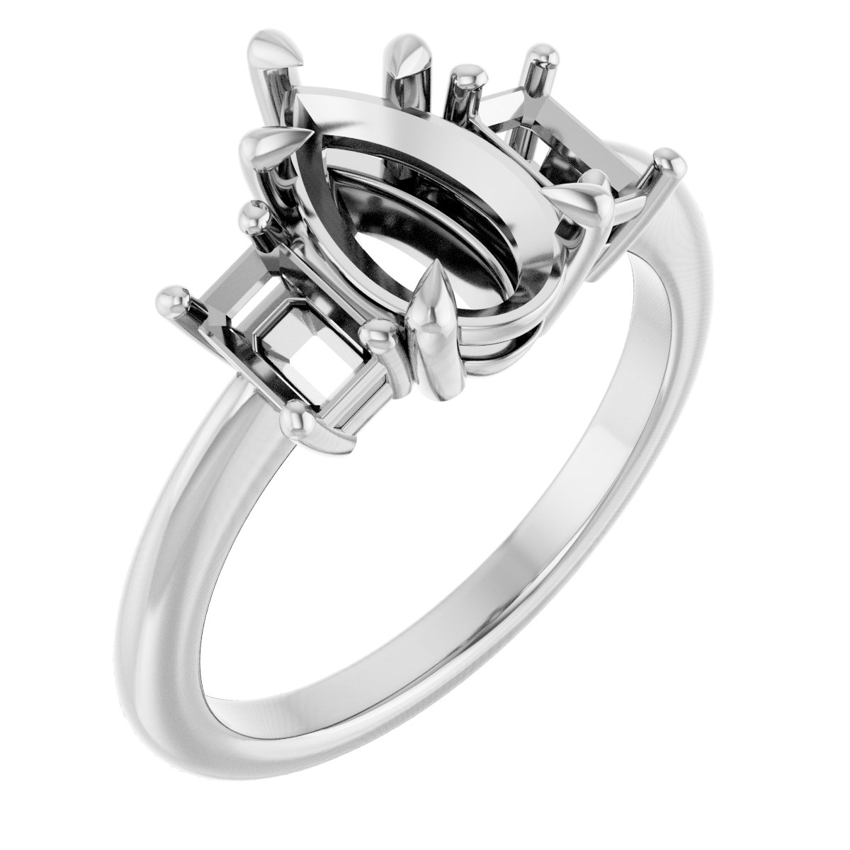 Claw-Prong Three-Stone Engagement Ring