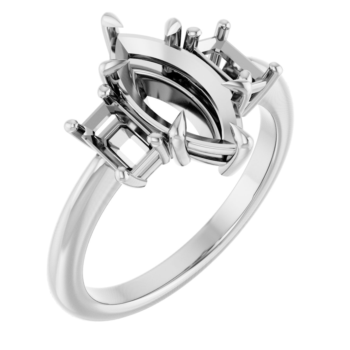 Claw-Prong Three-Stone Engagement Ring