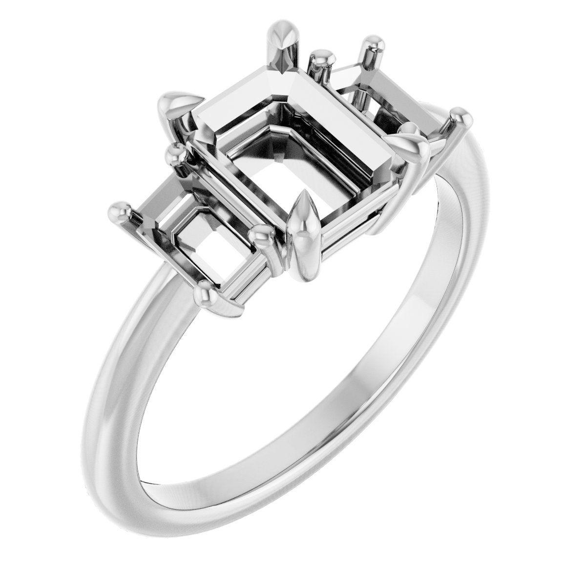 Claw-Prong Three-Stone Engagement Ring