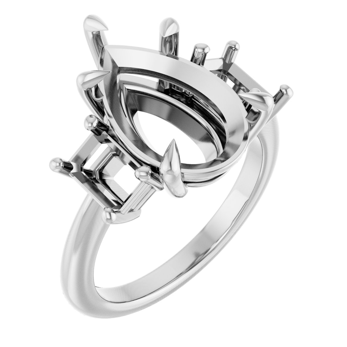 Claw-Prong Three-Stone Engagement Ring