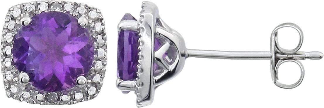 Sterling Silver Natural Amethyst & .015 CTW Natural Diamond Earrings