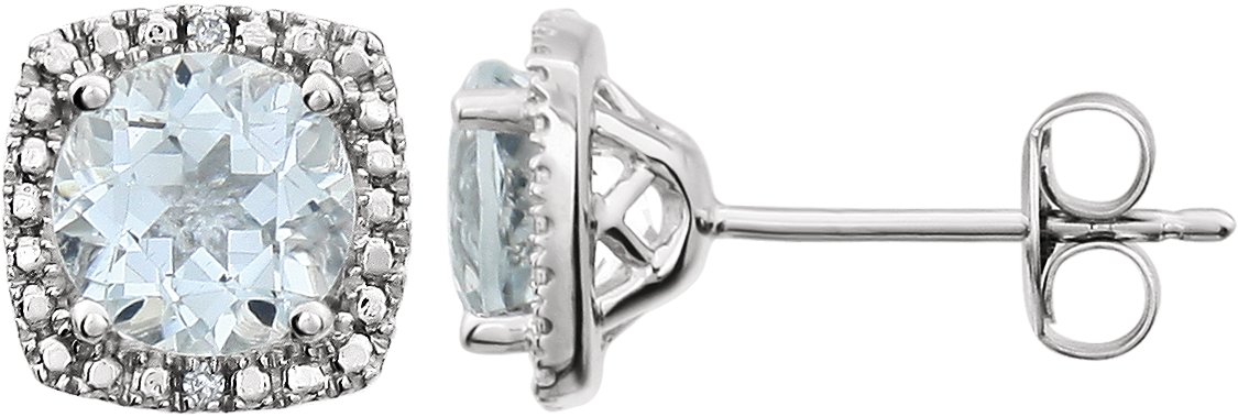 Sterling Silver Natural Aquamarine & .015 CTW Natural Diamond Earrings