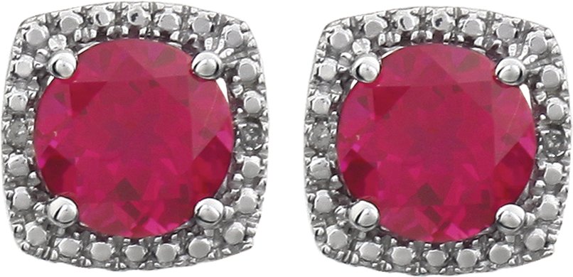 Sterling Silver Lab-Grown Ruby & .015 CTW Natural Diamond Earrings