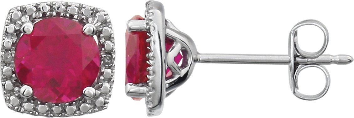 Sterling Silver Lab-Grown Ruby & .015 CTW Natural Diamond Earrings