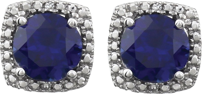 Sterling Silver Lab-Grown Blue Sapphire & .015 CTW Natural Diamond Earrings