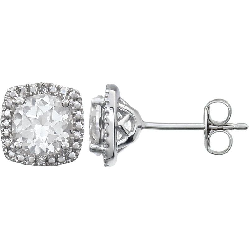 Round 4-Prong Halo-Style Birthstone Stud Earrings