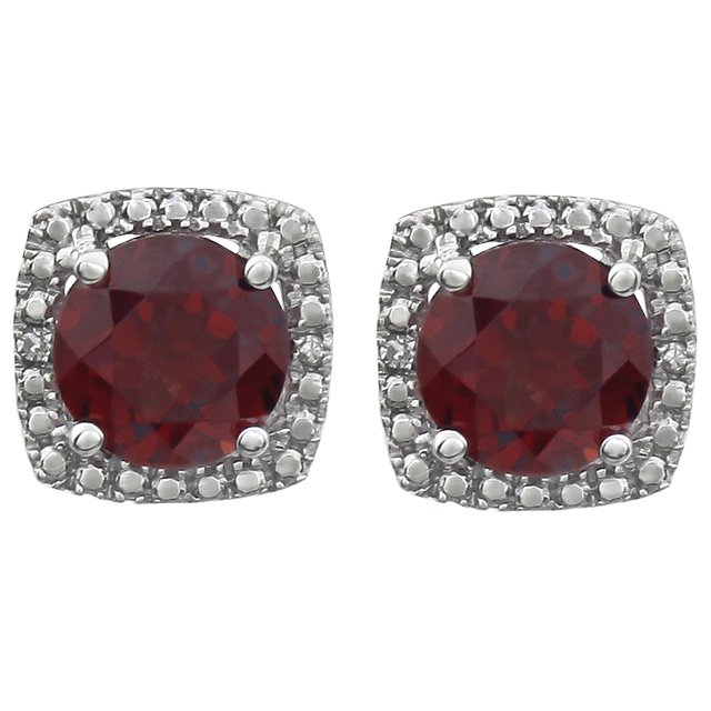 Sterling Silver Natural Mozambique Garnet & .015 CTW Natural Diamond Earrings