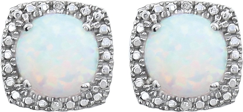 Sterling Silver Lab-Grown Opal & .015 CTW Natural Diamond Earrings