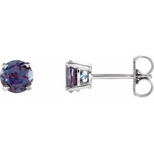 14K White 5 mm Lab-Grown Alexandrite Stud Earrings with Friction Post