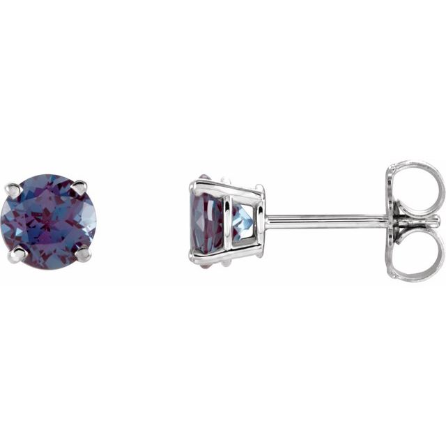 14K White 5 mm Lab-Grown Alexandrite Earrings with Friction Post