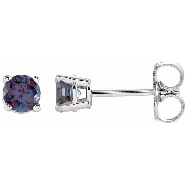 14K White 4 mm Lab-Grown Alexandrite Stud Earrings with Friction Post