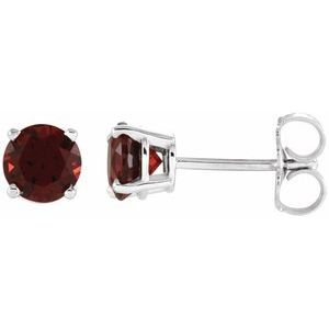 14K White 5 mm Natural Mozambique Garnet Stud Earrings with Friction Post