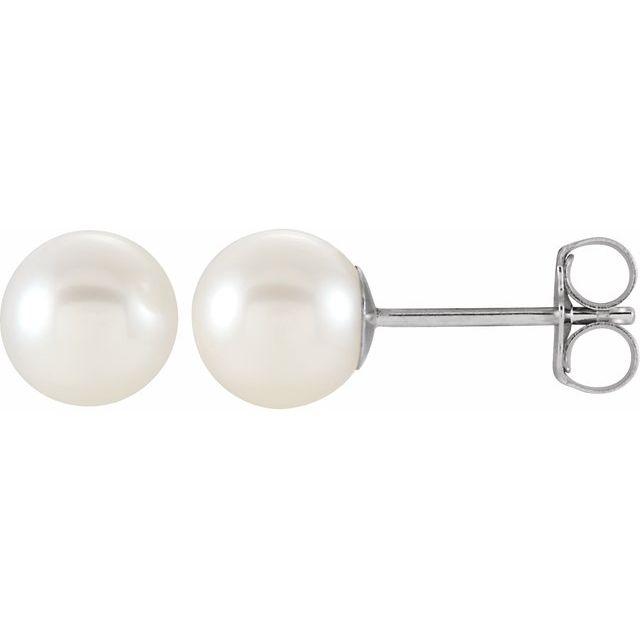 14K White 6-6.5 mm Cultured White Freshwater Pearl Earrings