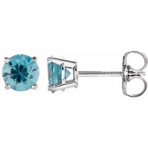 14K White 5 mm Natural Blue Zircon Earrings with Friction Post