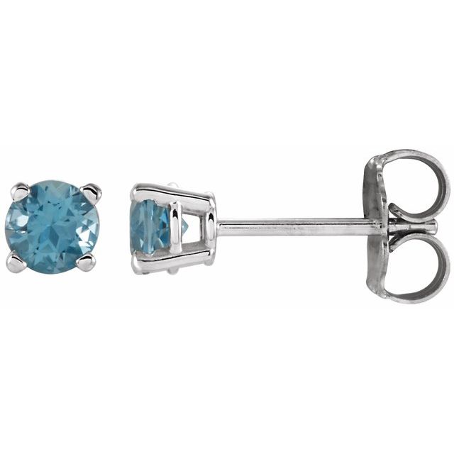 14K White 4 mm Natural Swiss Blue Topaz Earrings with Friction Post