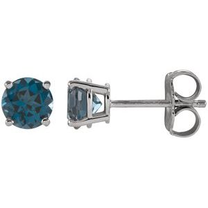 14K White 5 mm Natural London Blue Topaz Stud Earrings with Friction Post
