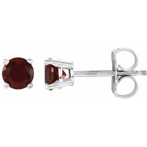 14K White 4 mm Natural Mozambique Garnet Earrings with Friction Post