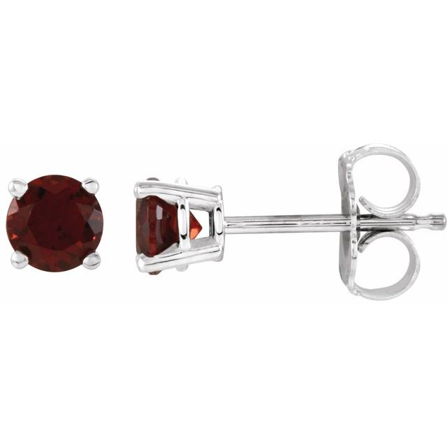 14K White 4 mm Natural Mozambique Garnet Stud Earrings with Friction Post