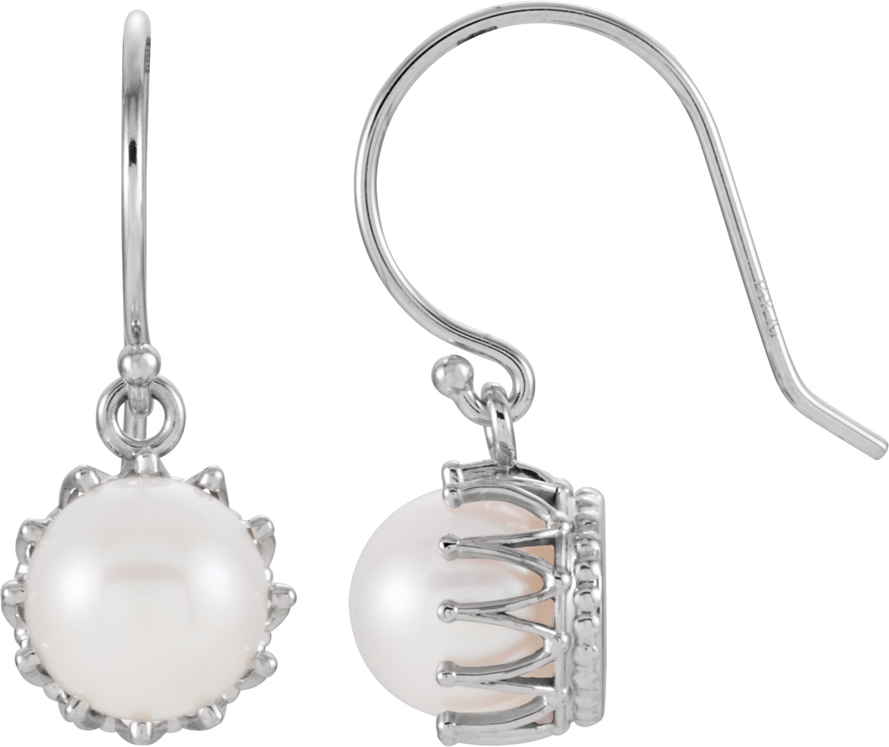 14K White 7.5 8 mm Freshwater Cultured Pearl Crown Earrings Ref. 9291344