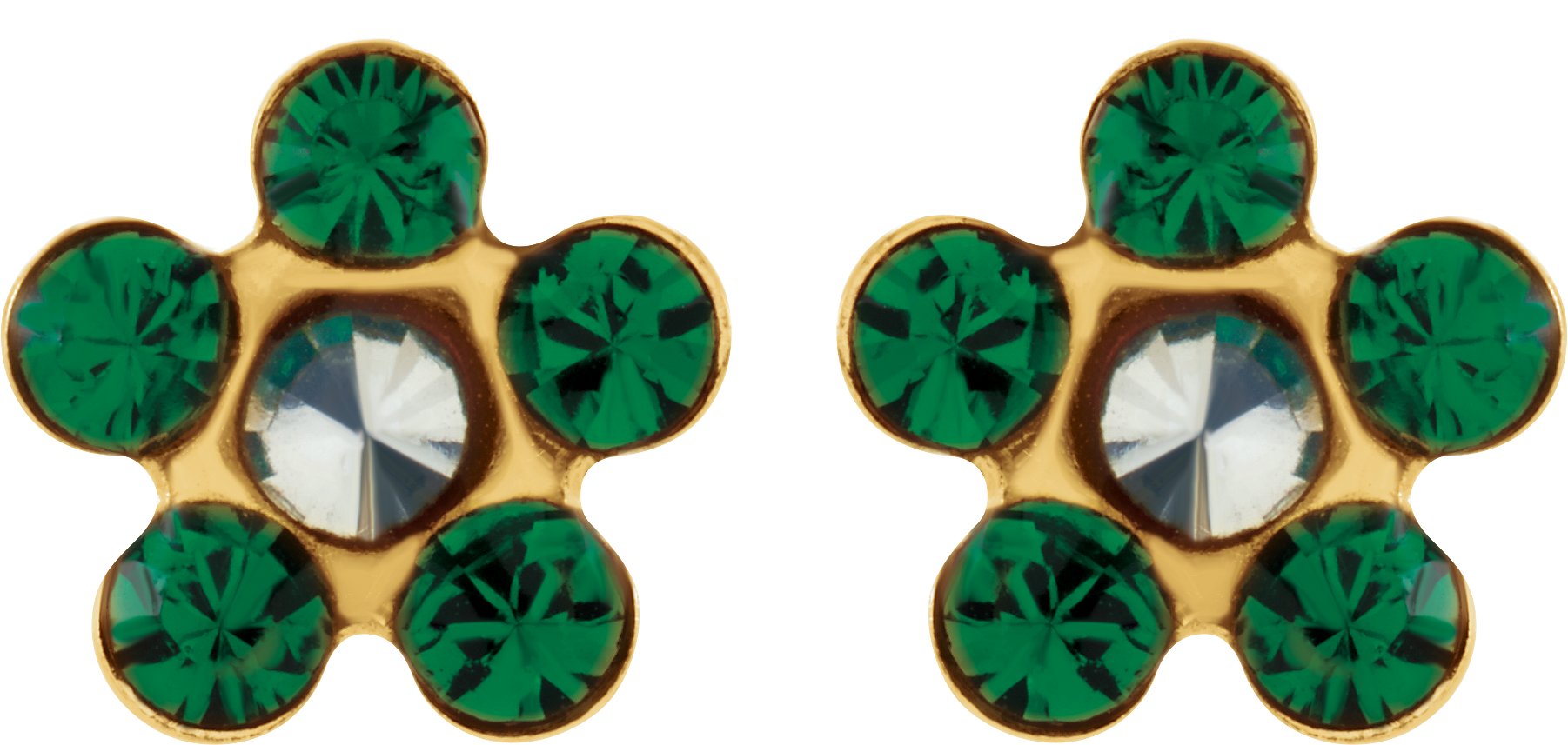 14K Yellow Imitation Emerald Inverness® Piercing Earrings
