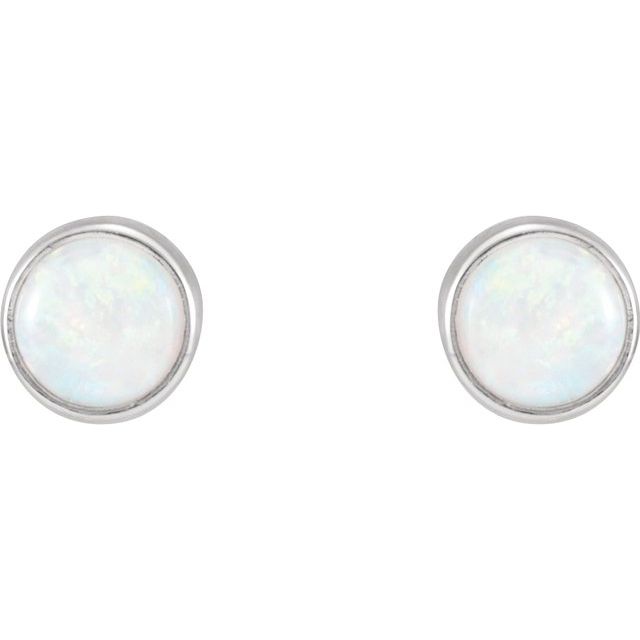 14K White Natural Opal Earring