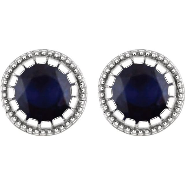 14K White Natural Blue Sapphire Stud Earrings