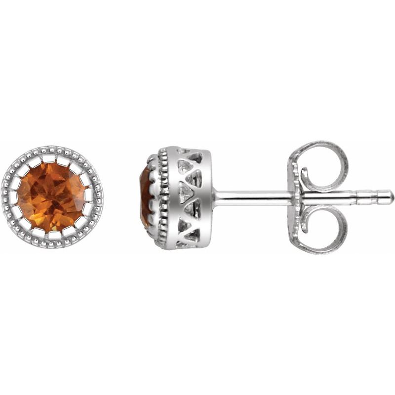 Milgrain Bezel-Set Birthstone Stud Earrings