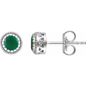 14K White Natural Emerald Stud Earrings