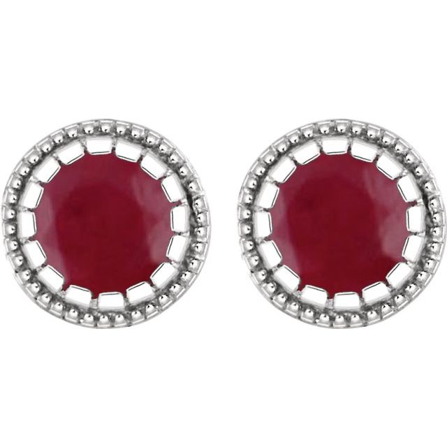14K White Natural Ruby Stud Earrings