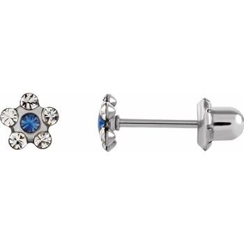Palladium Plated Blue and White Flower Piercing Earrings Ref 146265
