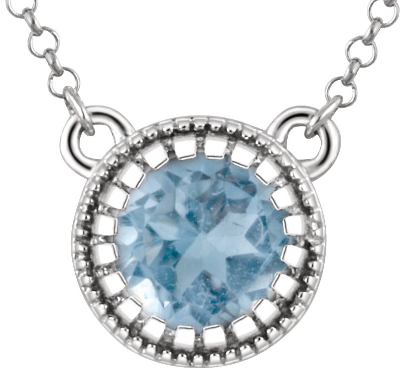 14K White Natural Swiss Blue Topaz December 18 Birthstone Necklace