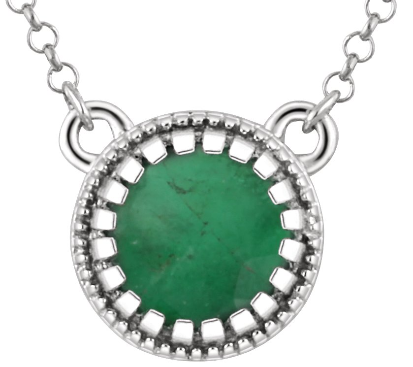 14K White Natural Emerald "May" 18" Birthstone Necklace