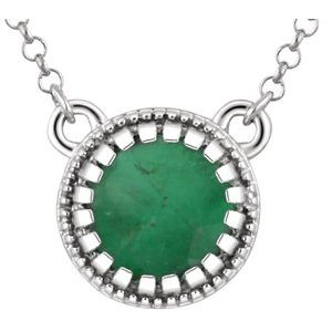 14K White Natural Emerald "May" 18" Birthstone Necklace