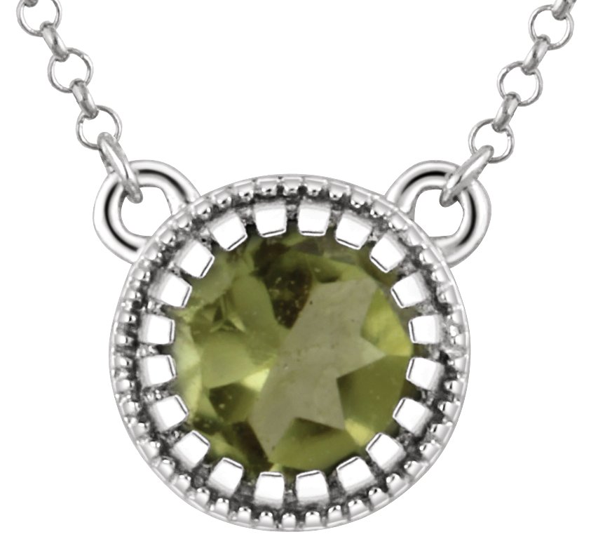 14K White Natural Peridot "August" 18" Birthstone Necklace