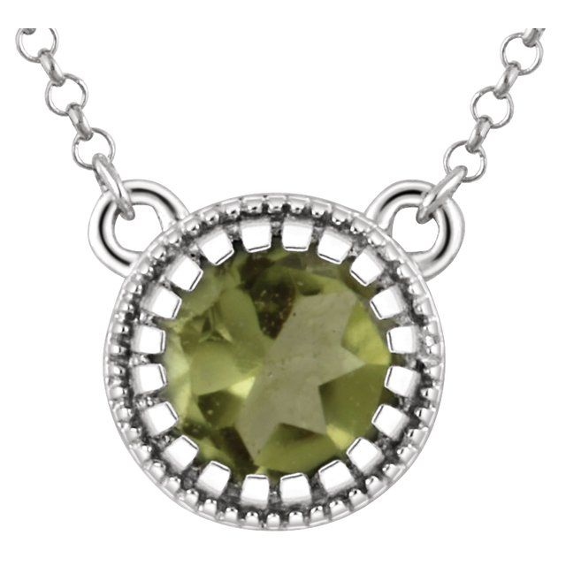 14K White Natural Peridot August 18 Birthstone Necklace