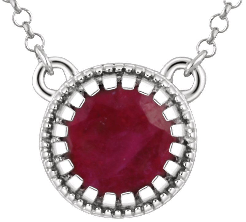 14K White Natural Ruby "July" 18" Birthstone Necklace