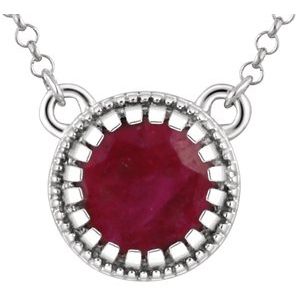 14K White Natural Ruby "July" 18" Birthstone Necklace