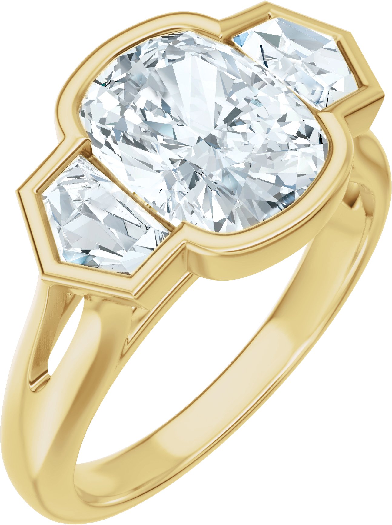 Bezel-Set Three-Stone Engagement Ring or Band