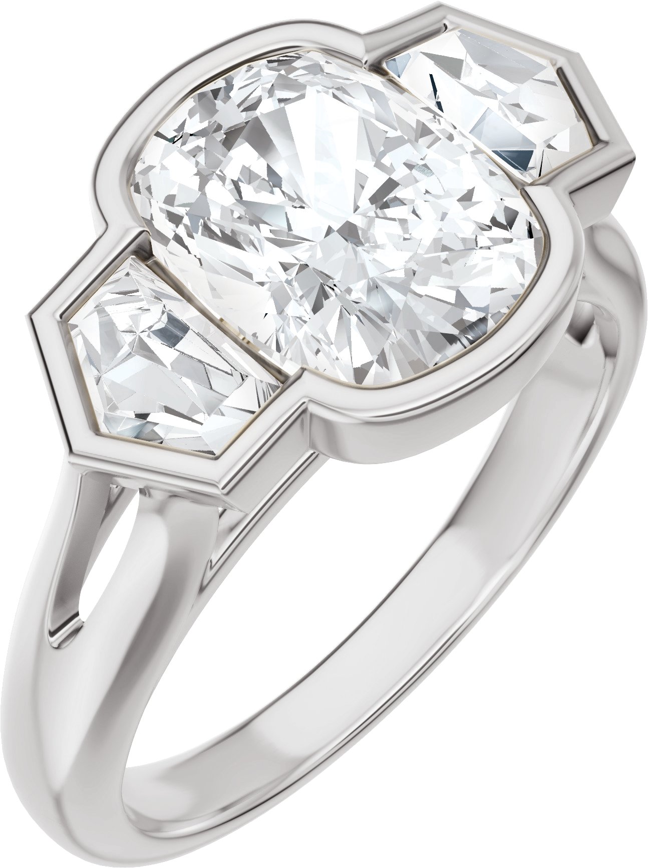 Bezel-Set Three-Stone Engagement Ring or Band