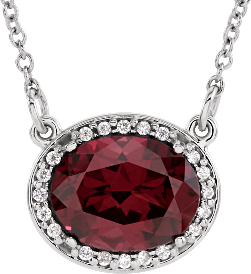 14K White Natural Rhodolite Garnet & .05 CTW Natural Diamond 16.5" Necklace