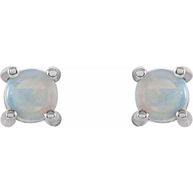 14K White 4 mm Natural White Opal Earrings