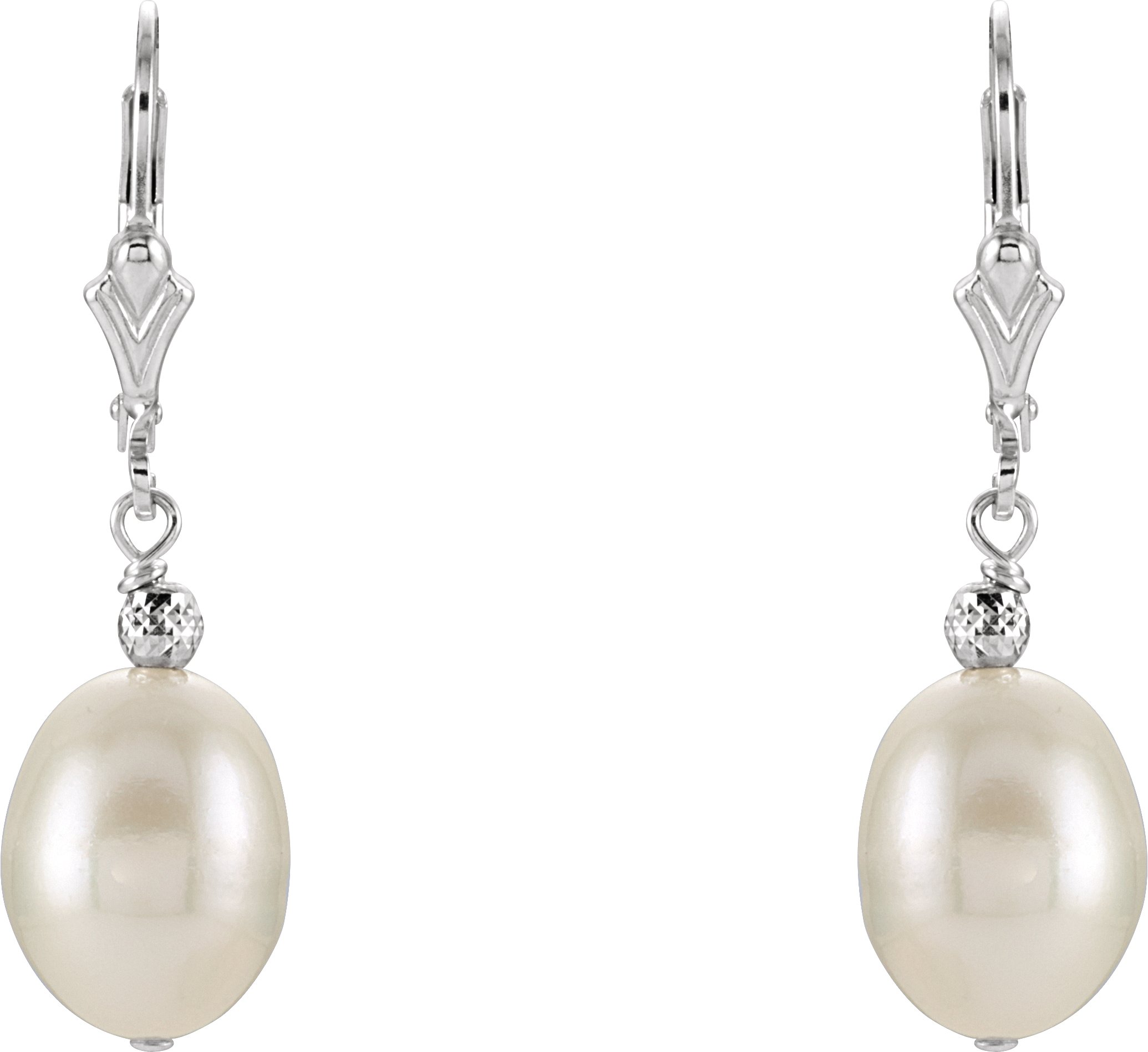 Sterling Silver 9-9.5 mm Cultured White Freshwater Pearl Earrings
