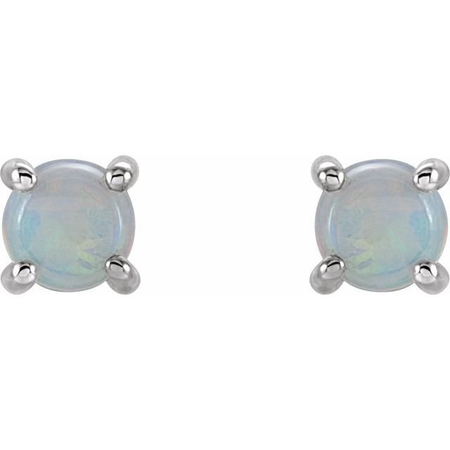 14K White 5 mm Natural White Opal Earrings