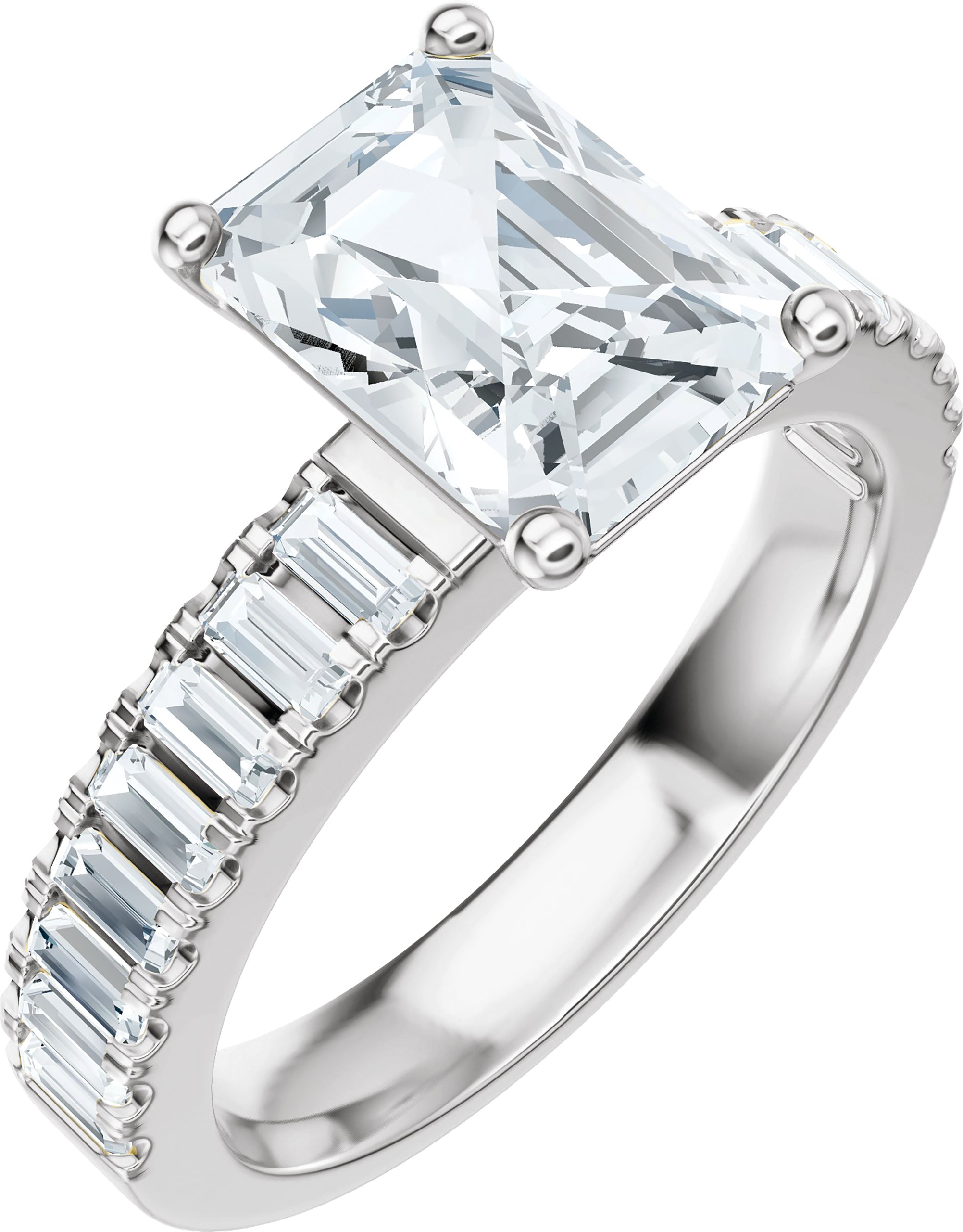 14k White Gold 8.5x6 Mm Emerald 1/2 Ctw Natural Diamond Semi-set Engagement Ring