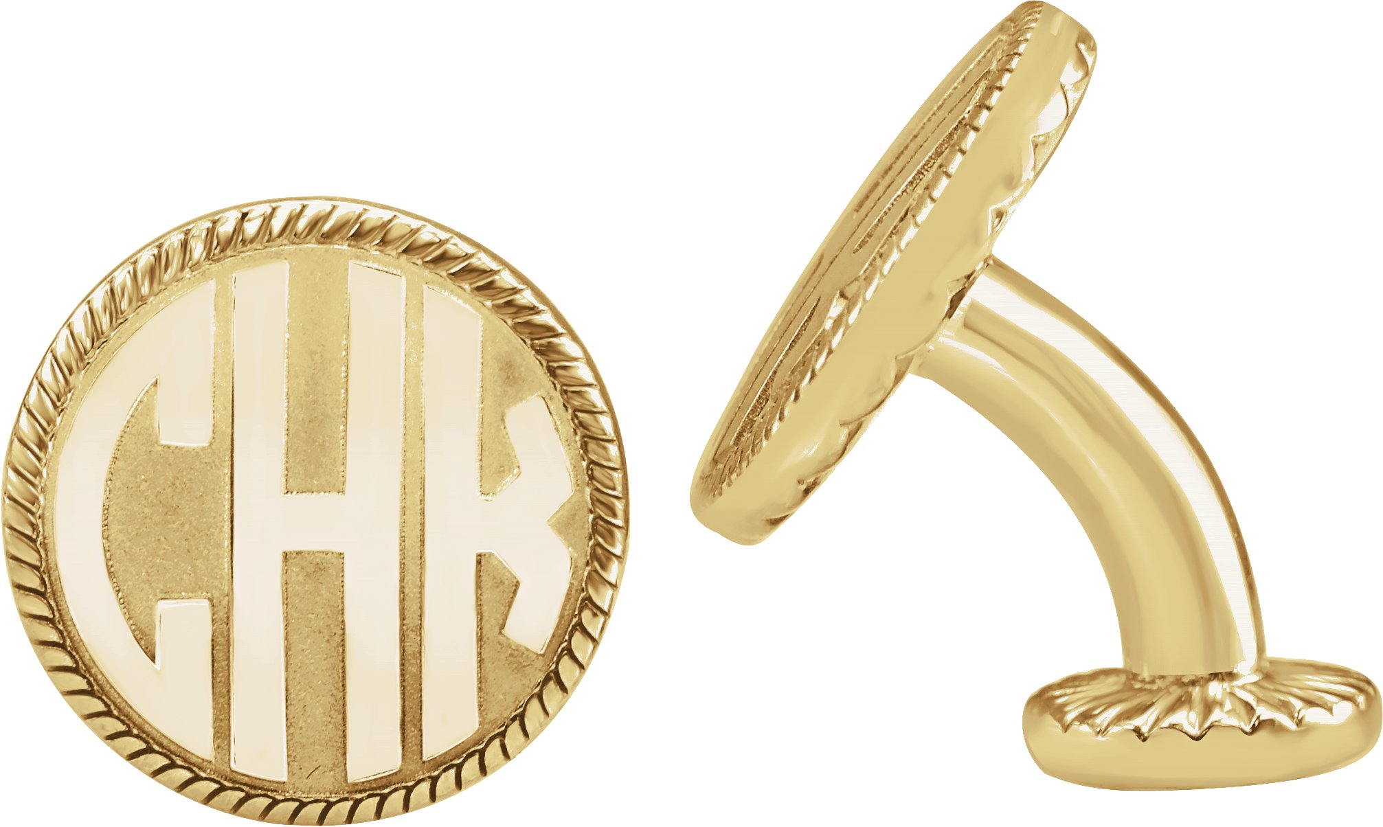 Block Monogram Cuff Links with Rope Border