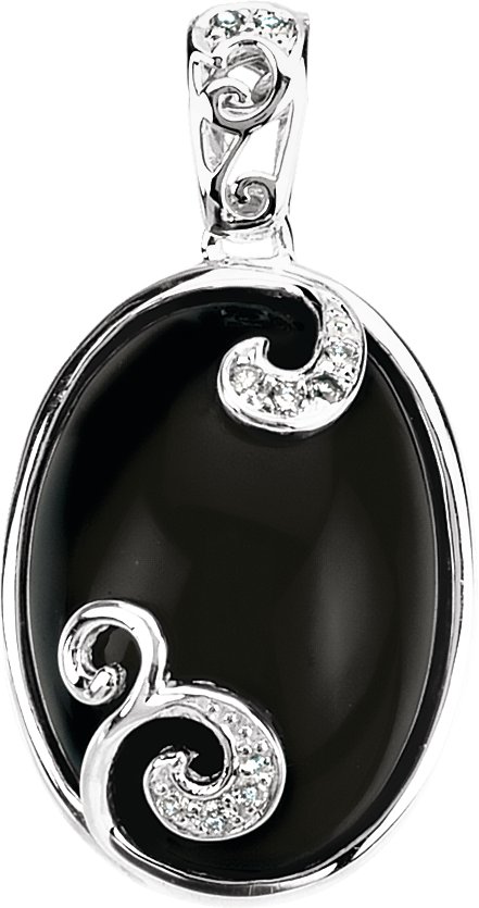 Sterling Silver Natural Black Onyx & .05 CTW Natural Diamond Scroll Pendant